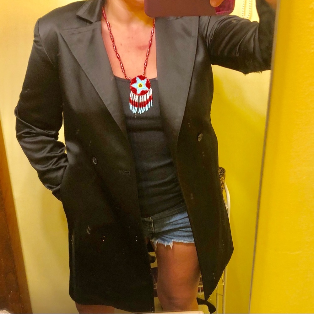 Express black satin trench coat size small used - Picture 5 of 8